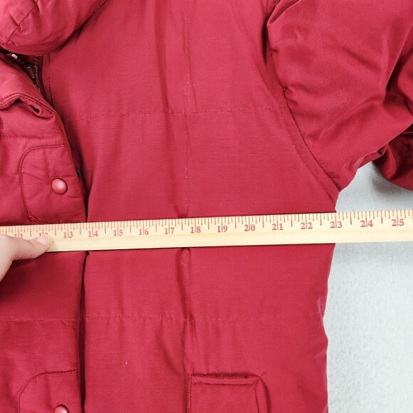 Eddie Bauer Coat Women XS Petite Red Vintage Goose Down Long Parka Hooded Winter - Picture 6 of 16